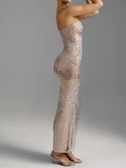 Sparkling Silver Mirror Maxi Dress for Special Occasions