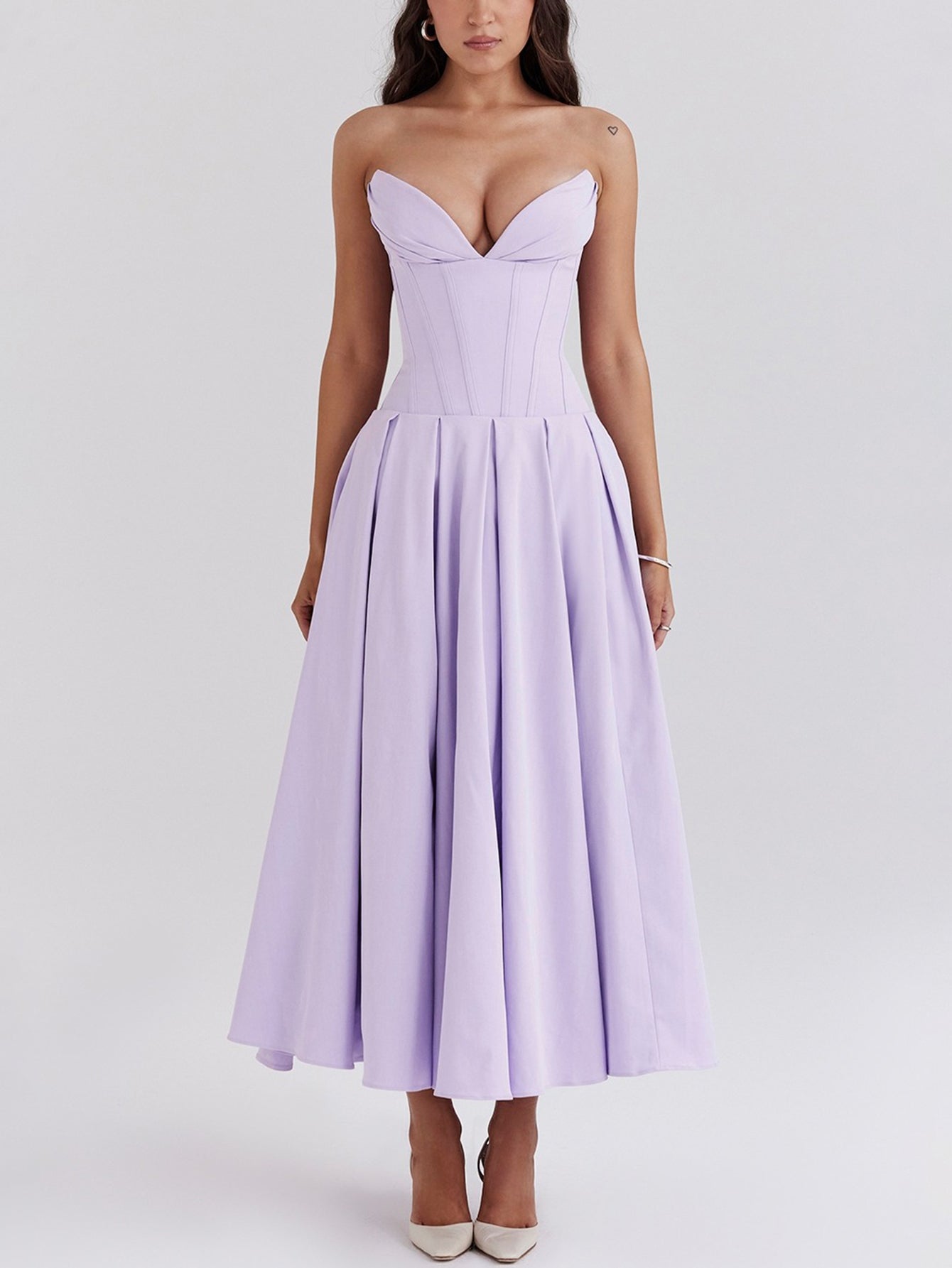 Solid Strapless Sleeveless Midi Dress