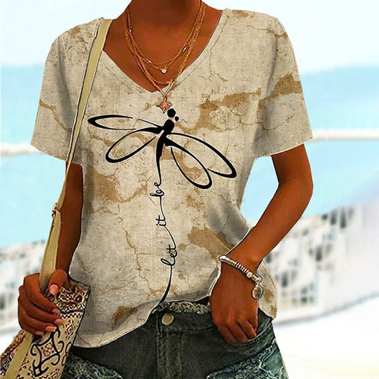 Vintage Dragonfly Print T-Shirt