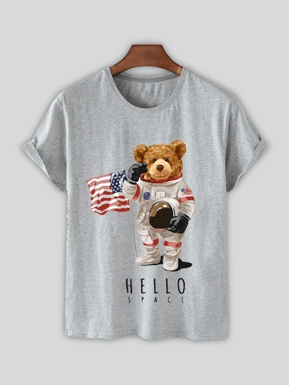 T-Shirt with Bear Print and NASA Shorts