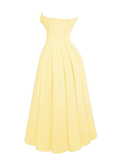 Solid Strapless Sleeveless Midi Dress