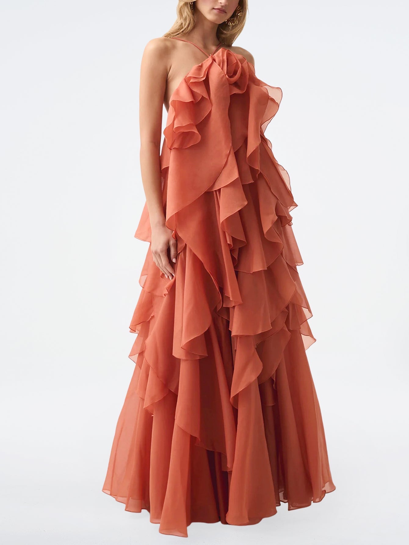 Delicate and Elegant Ruffled Evening Gown