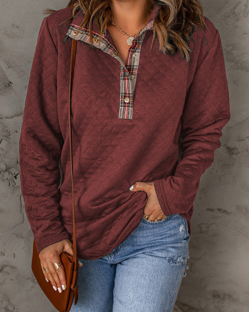 RENEE - Plaid Snap Down Sweatshirt