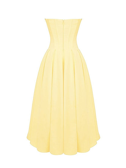 Solid Strapless Sleeveless Midi Dress