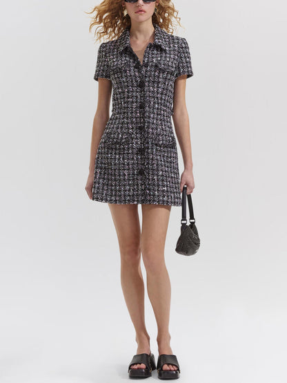 Tweed Mini Dress with Button