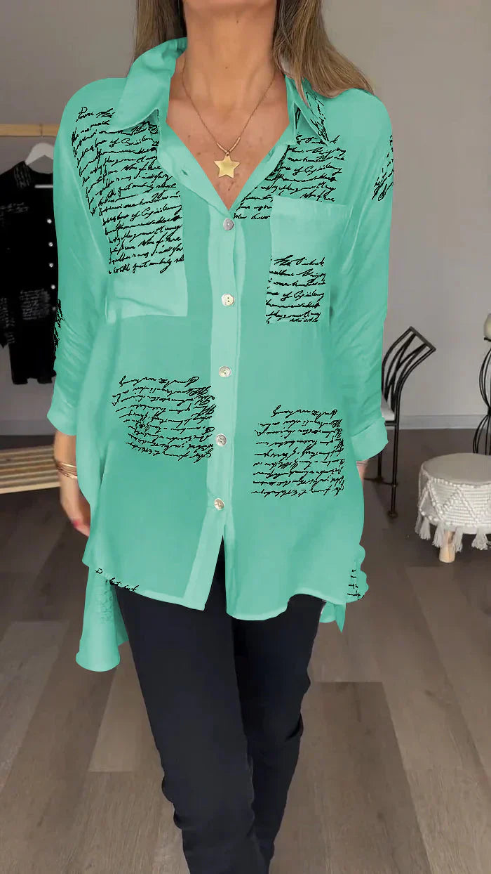 Sofia - Letter Print Fashion Lapel Shirt