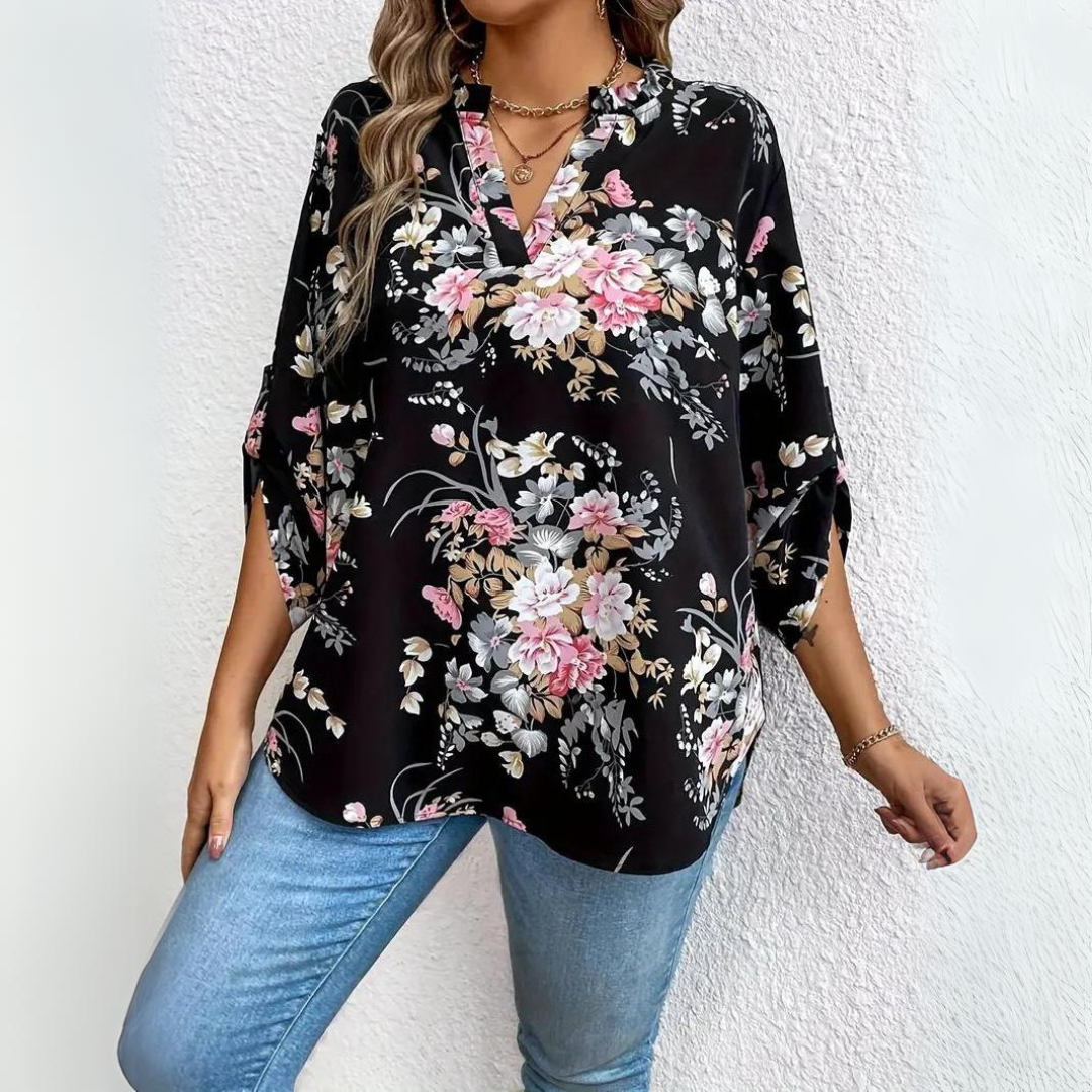 Mariah - Flattering Chiffon Floral Blouse