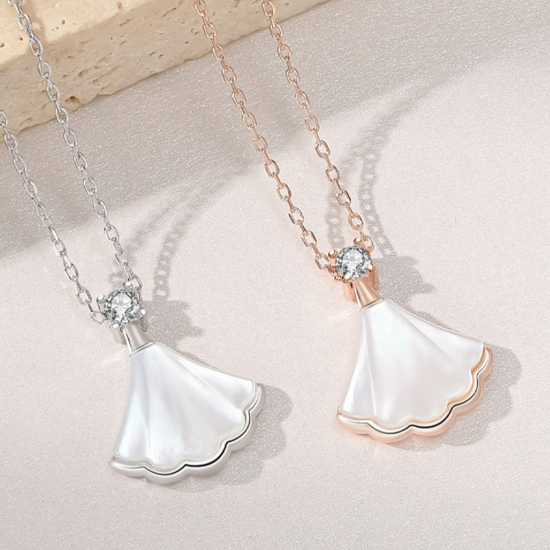 Fan-Shaped Mother-of-Pearl Zircon Necklace