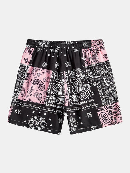 Shirt with Paisley Print and Buttons, Random Pattern Design, and Shorts