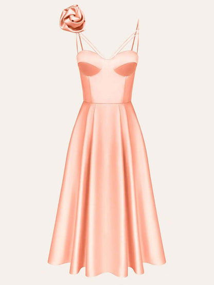 Spaghetti Strap Corset Cocktail Midi Dress