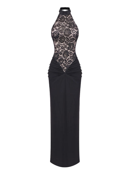 Elegant Lace Halter Long Gown