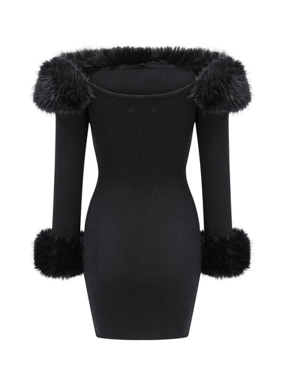 Luxurious Fur Collar Trimmed Dress