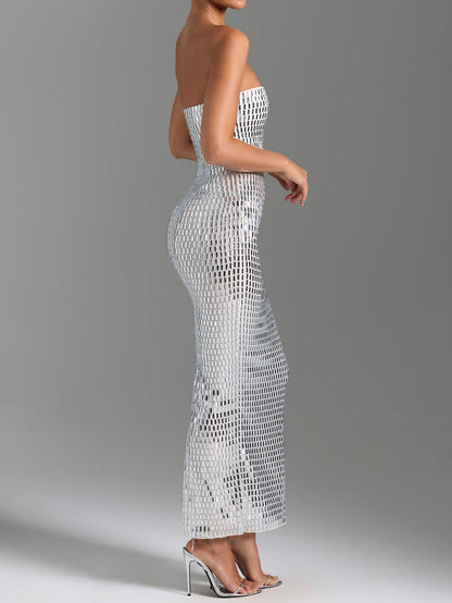 Sparkling Silver Mirror Maxi Dress for Special Occasions