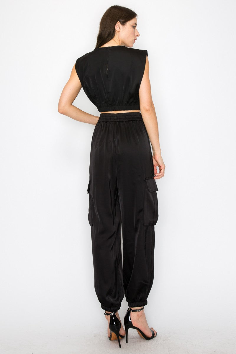 MAVEY SATIN CARGO PANTS