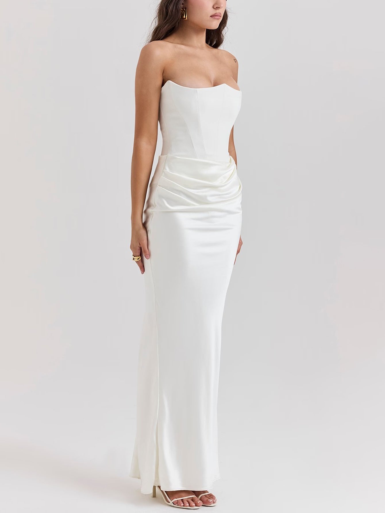 Elegant Strapless Satin Maxi Dress