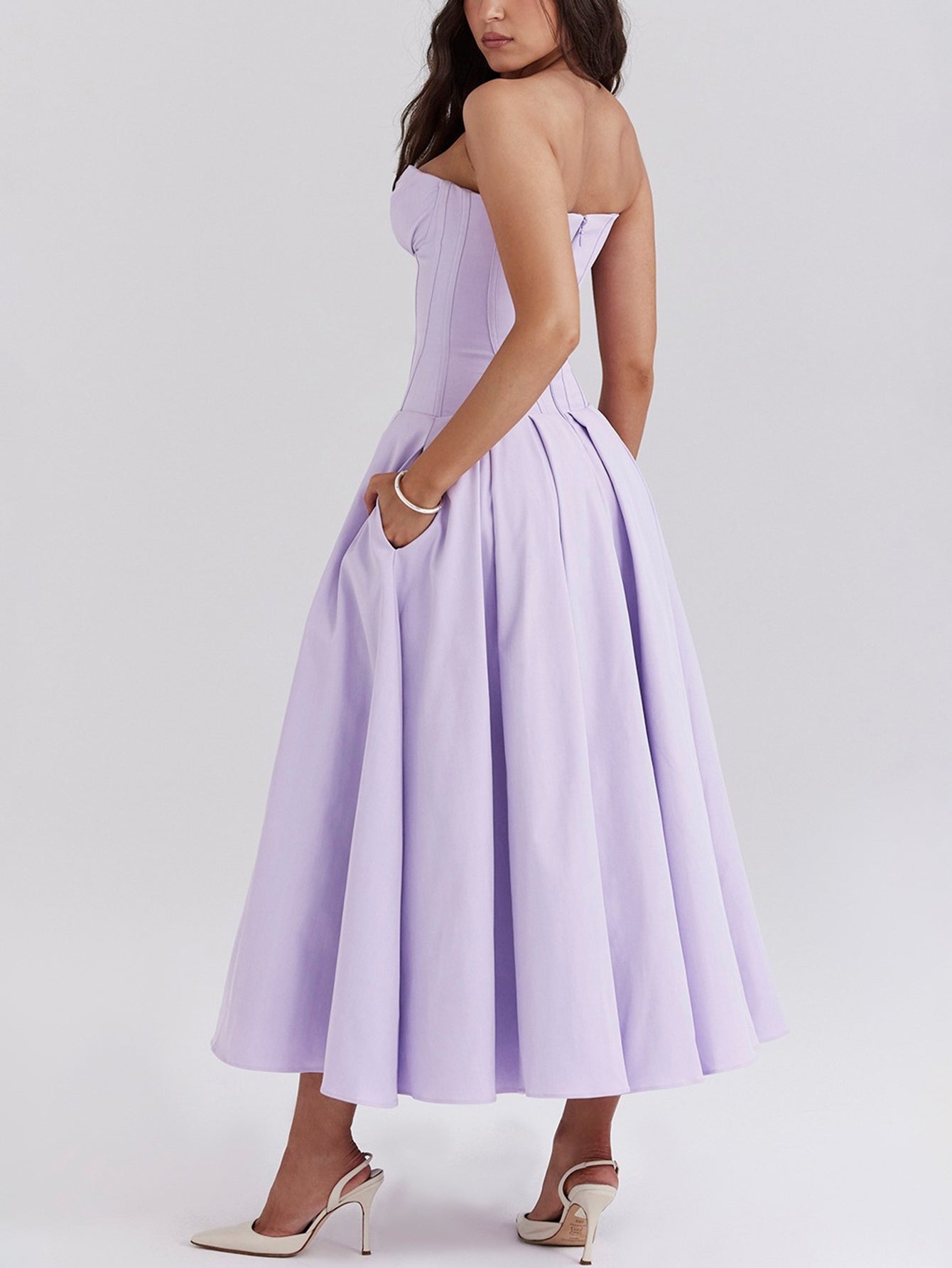 Solid Strapless Sleeveless Midi Dress