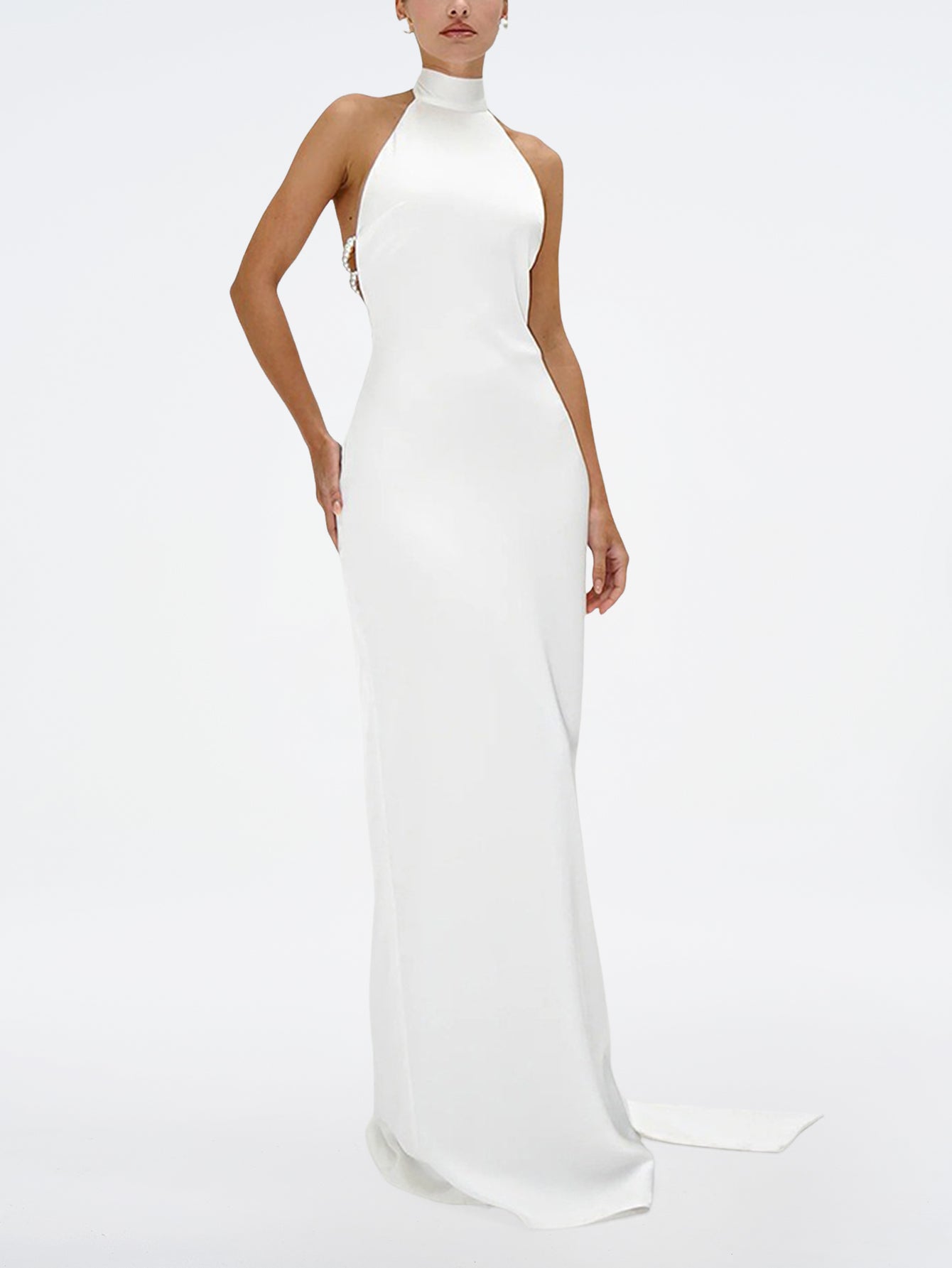 Elegant Satin Gown with Pearl Embellishments