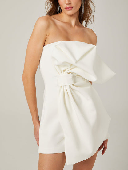 White Bow-Tie Strapless Mini Dress