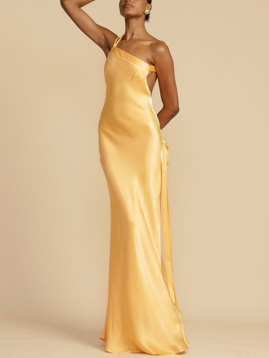 Satin Backless Tie Elegant Long Dress