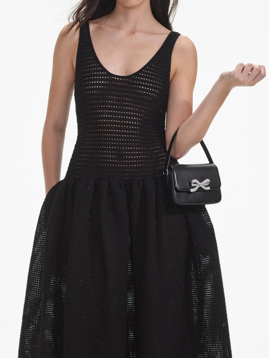 Elegant Black Mesh Dress with Flared Skirt for Special Occasions