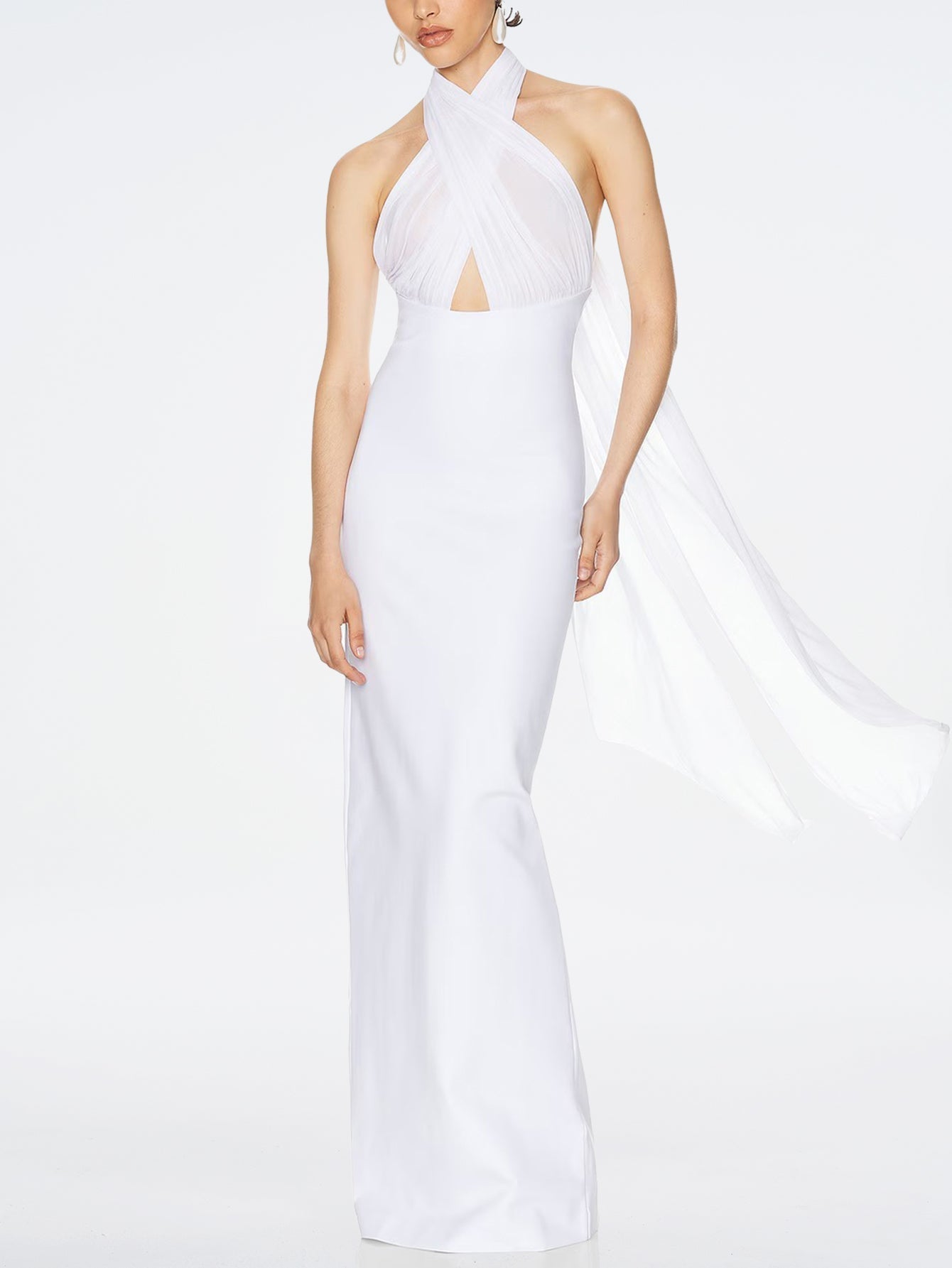 Elegant Halterneck Gown with Sheer Overlay