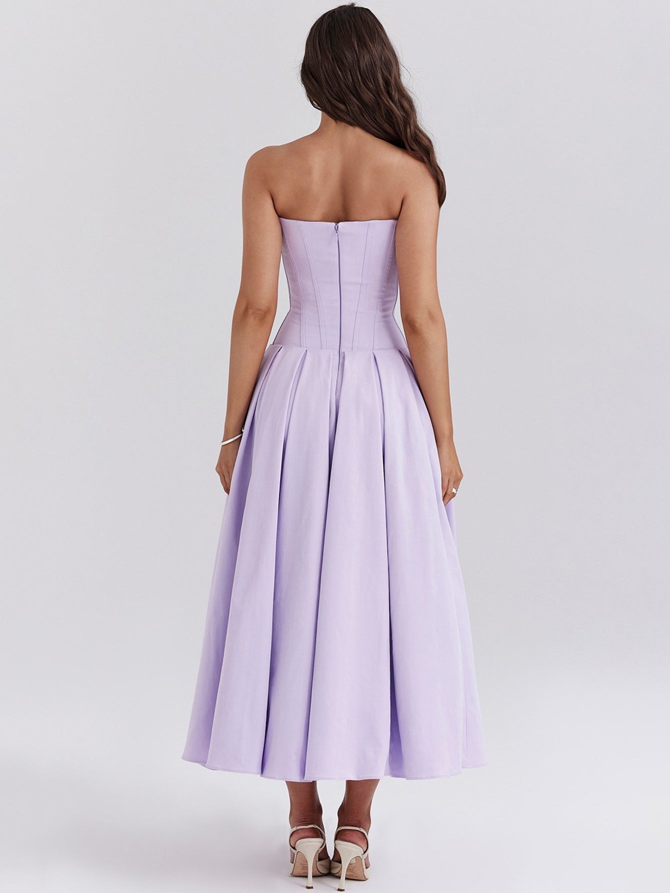 Solid Strapless Sleeveless Midi Dress