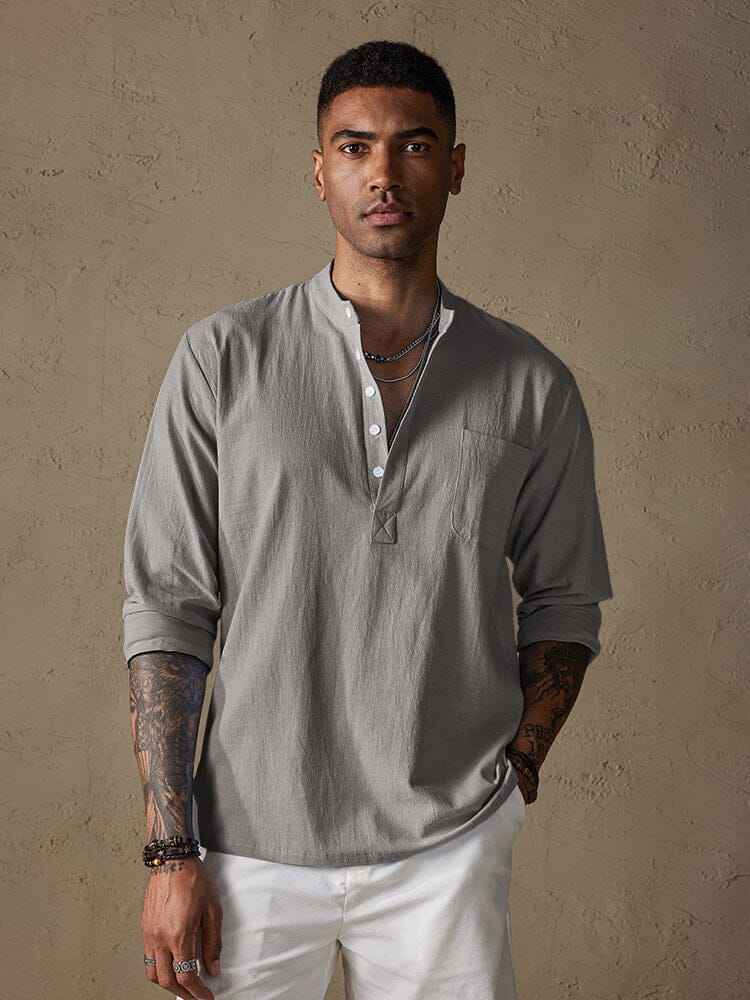 Linen V-neck Beach Long-sleeved Shirt