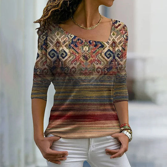 Vintage Ethnic Style Printed T-Shirt