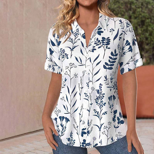 Casual Leaf Print Blouse