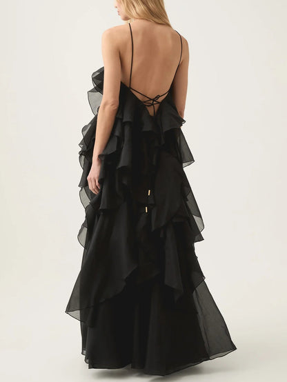 Delicate and Elegant Ruffled Evening Gown