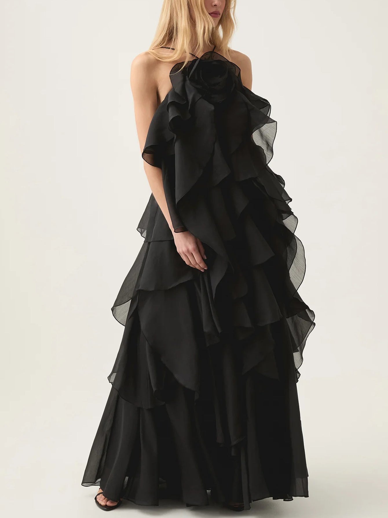 Delicate and Elegant Ruffled Evening Gown