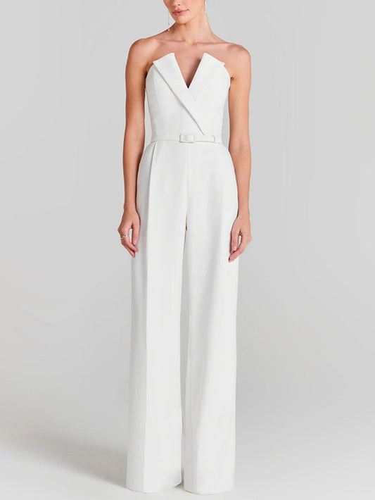 Pearl Beaded White Jumpsuit - Elegant Formal Wear for Women