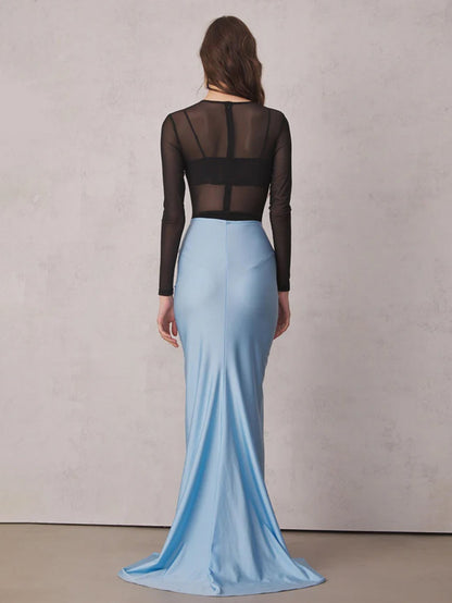 Blue Draped Maxi Skirt - Elegant & Timeless