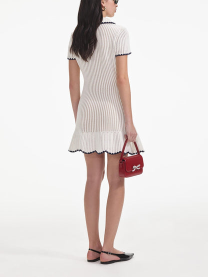 Knit Mini Dress with Scallop Hem and Contrast Trim