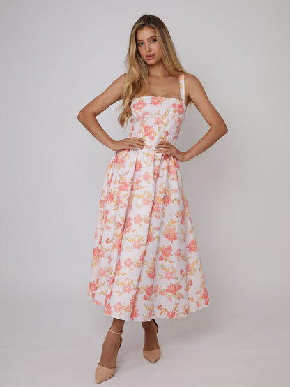 Floral Print Maxi Dress with Square Neckline