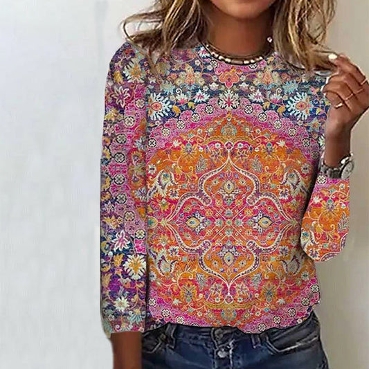 Vintage Ethnic Floral Print T-Shirt