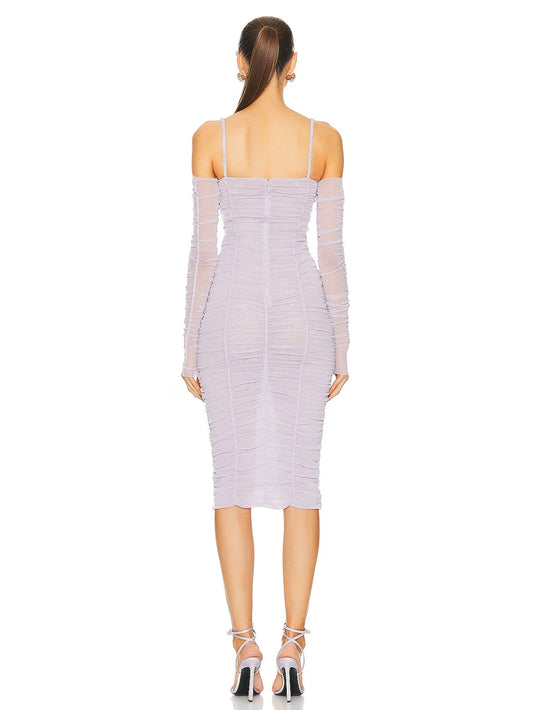 Elegant Mesh Hollow Midi Dress