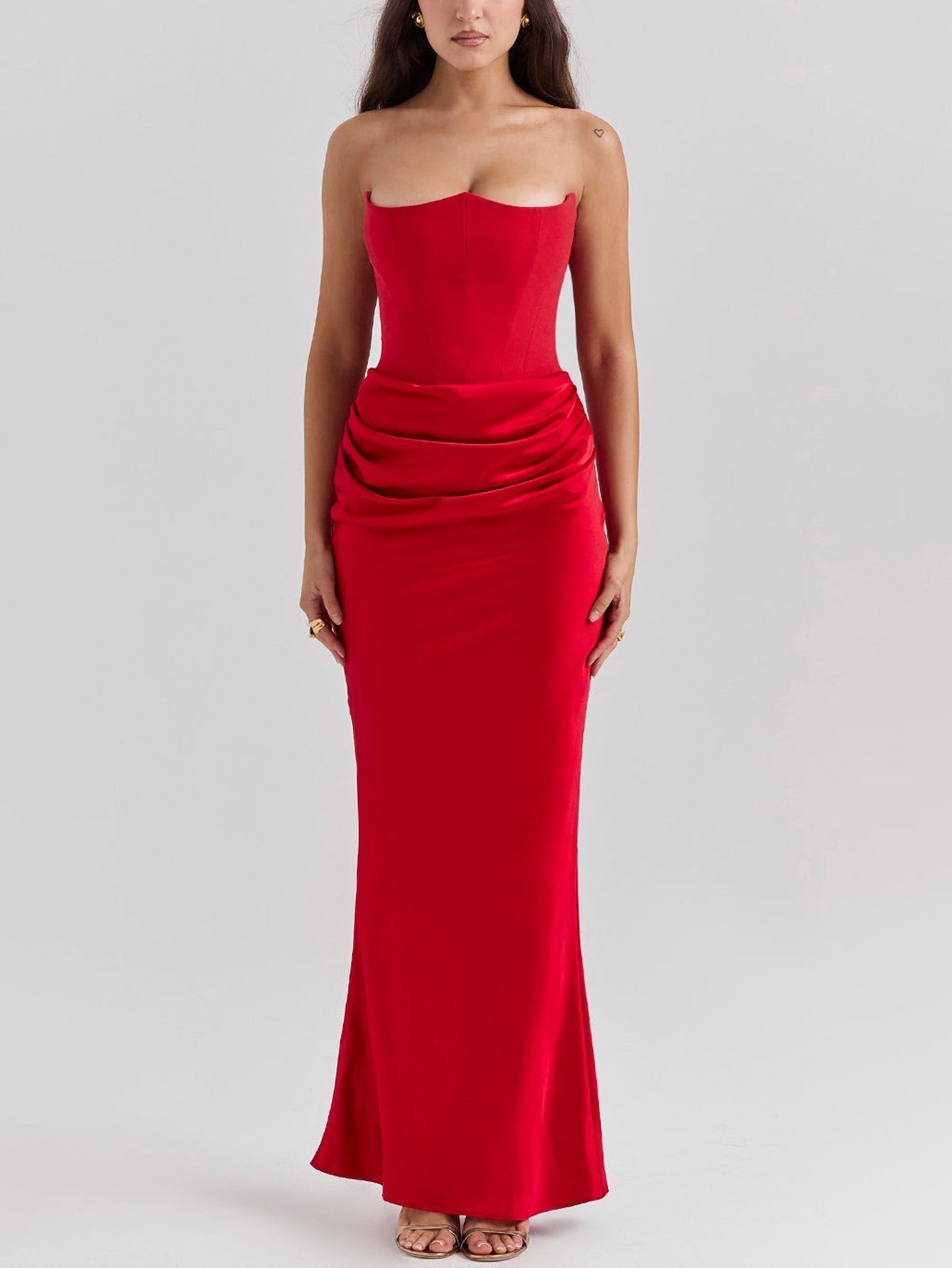 Elegant Strapless Satin Maxi Dress