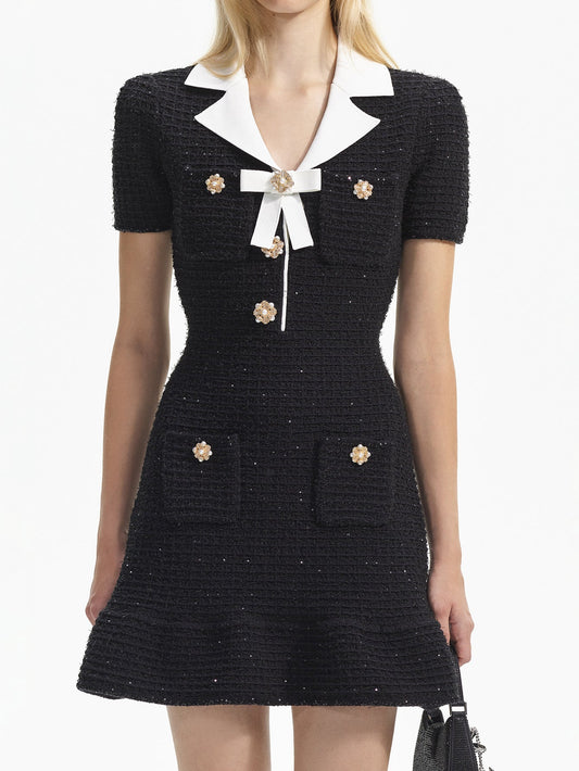 Diamond Button Bow Knit Dress