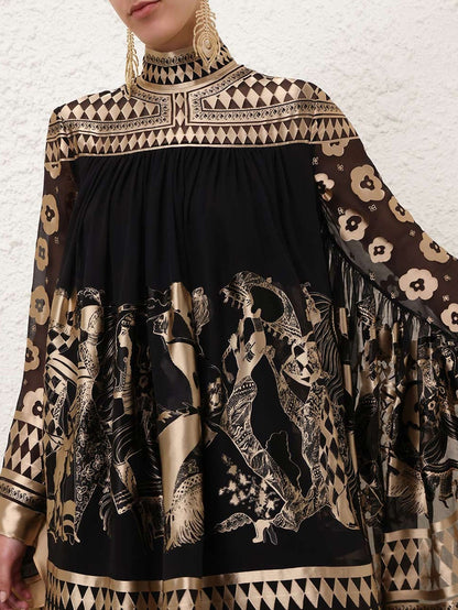 Bohemian Print High-Low Hem Dress