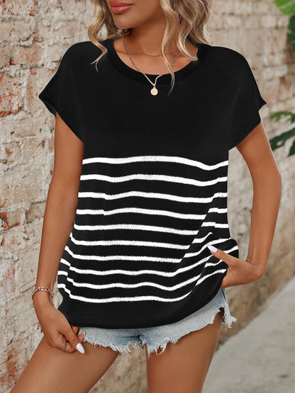 JANE ROUND NECK STRIPE KNIT TOP