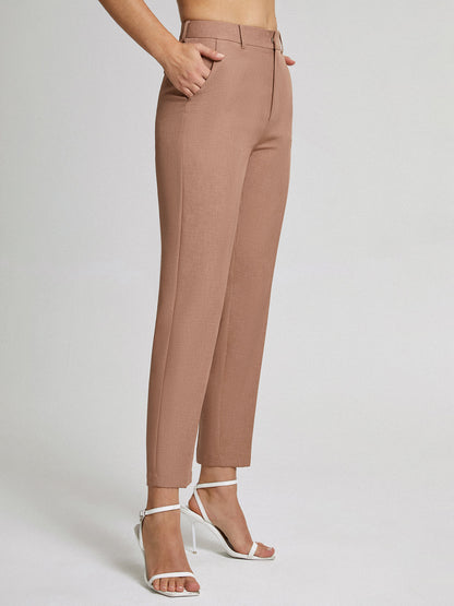 High Waisted Cropped Skinny Straight Leg Trousers