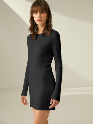 Ribbed Crewneck Sweater Dress