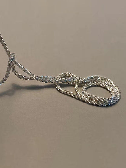 Rhinestone Decor Silver Plated Necklace