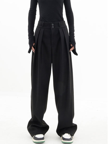 Double Buttons Wide Leg Dress Pants