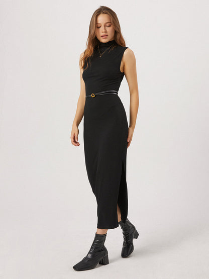 Opening Night Slit Mock Neck Long Dress