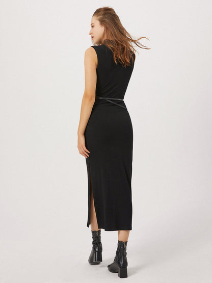 Opening Night Slit Mock Neck Long Dress