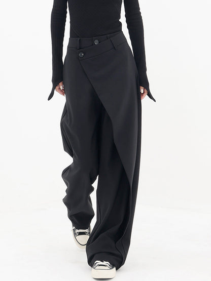 Asymmetrical Layer Button Wide Leg Dress Pants