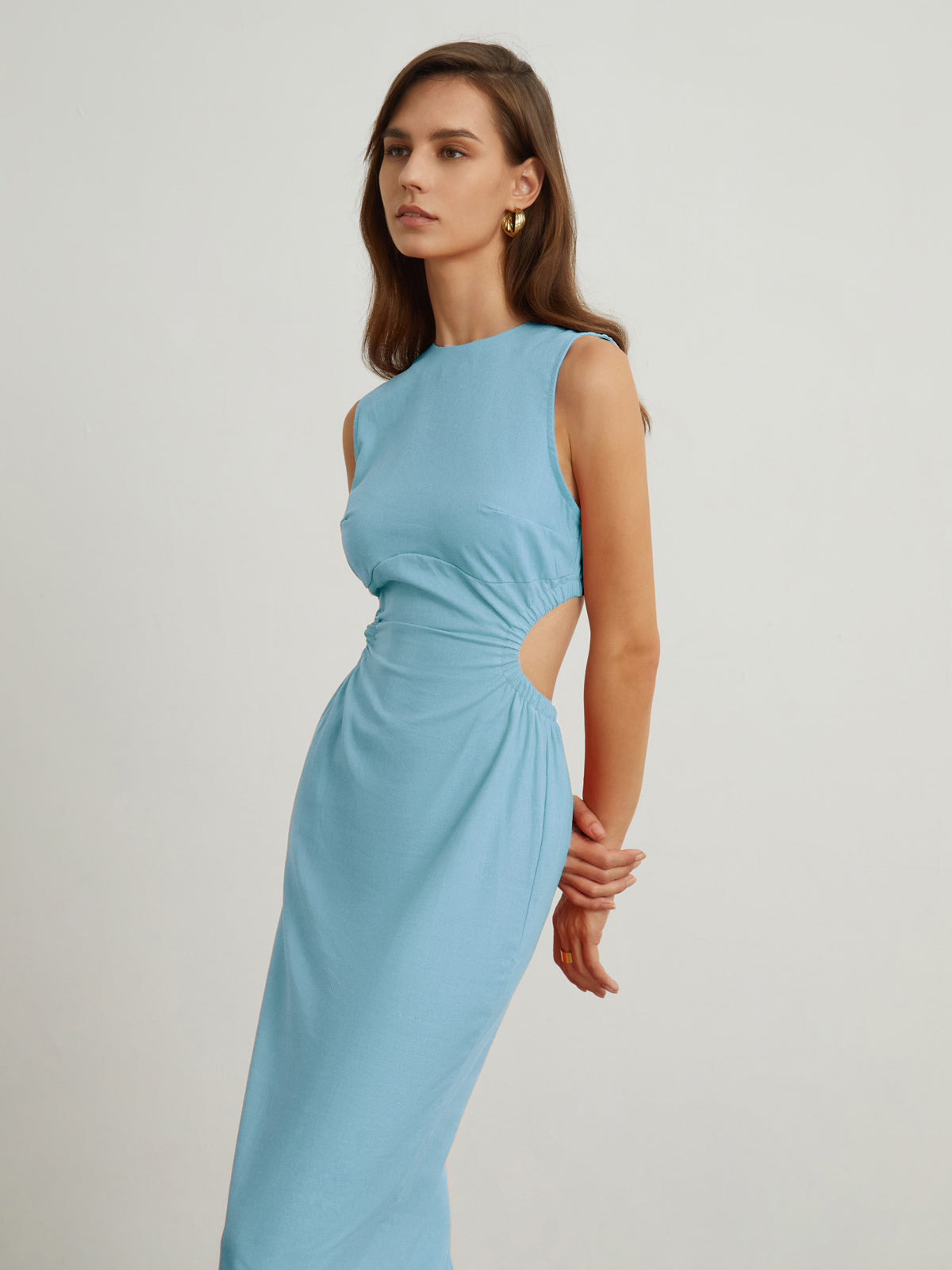 Back Cutout Linen Midi Dress