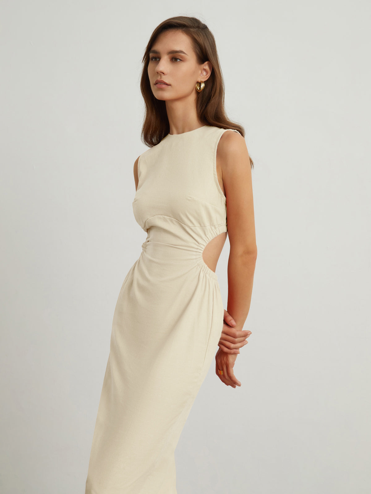 Back Cutout Linen Midi Dress